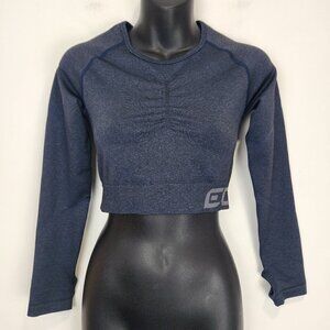 ECHT Arise Scrunch Crop Top Womens M Navy‎ Blue Long Sleeve Compression Workout